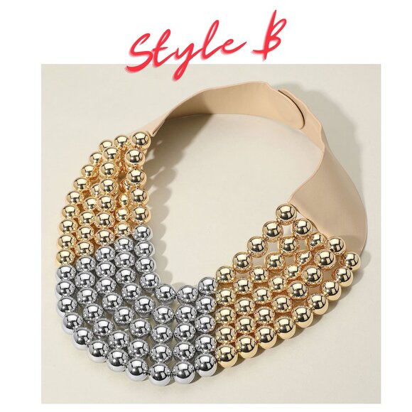 2-Tone Metallic NEW Stunning Shine Beaded 7-Strand Bib Gold Silver Necklace - Picture 7 of 10